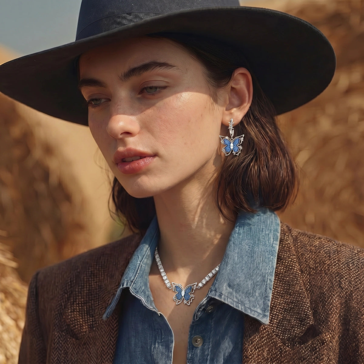Blue Butterfly Drop Earrings